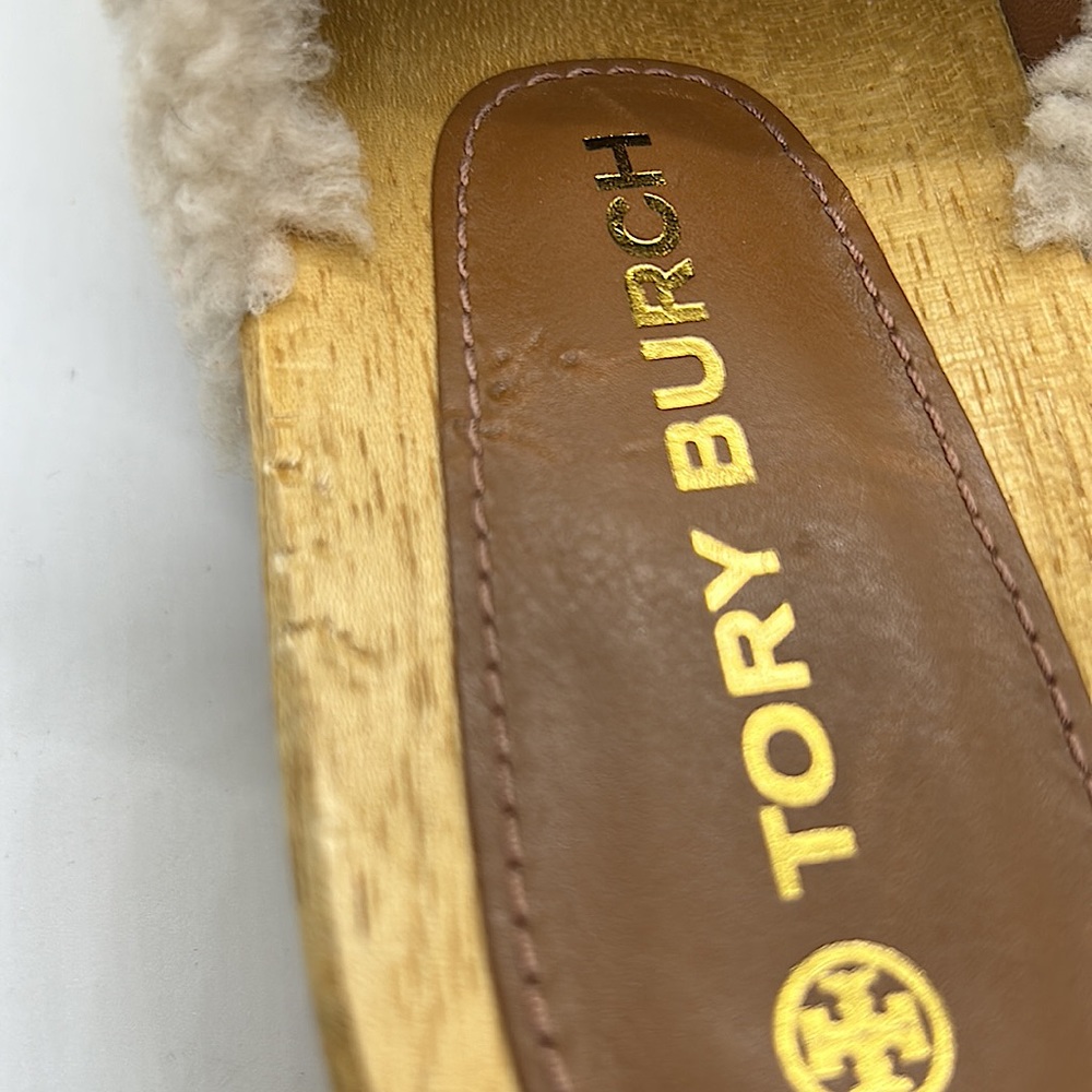 Tory Burch Authentic Rare Wooden Sheep Fur Fuzzy Sandals Clog Shoes **Size 8** - Picture 9 of 9